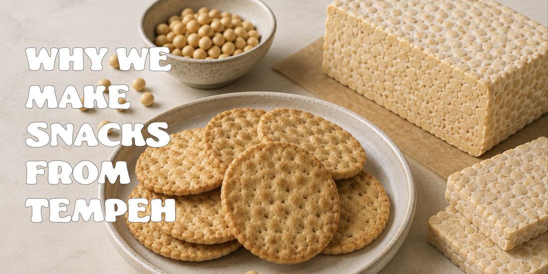 snacks on a plate next to tempeh